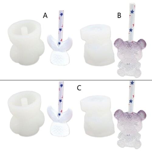 Handmade Cute Bear Straw Topper Silicone Mold Fish Tails Silicone Straw Topper Mold for 8mm Straws Resin Casting Molds