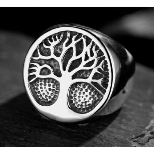 Vintage Gothic Viking Tree of Life Yggdrasil Celtics Knotwork Ring Mens Stainless Steel Norse Amulet Jewellery Party Anel