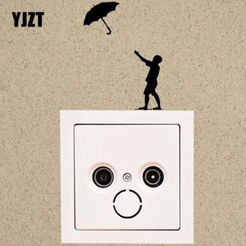 YJZT Boy & Umbrella Creative Wall Sticker Switch Vinyl Decals 8SS-2596