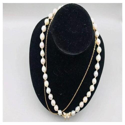 Original design 14K Gold injection ins jewelry 100% Natural freshwater pearl Necklace butterfly pendant chain for women