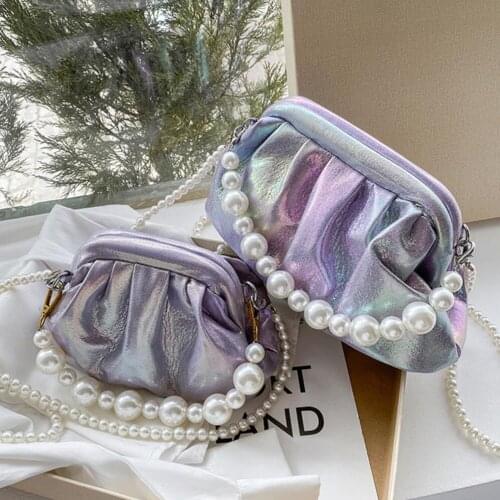 Gradient Pleated Pearl Tote bag 2021 Summer New Quality Soft PU Leather Womens Designer Handbag Luxury Shoulder Messenger Bag