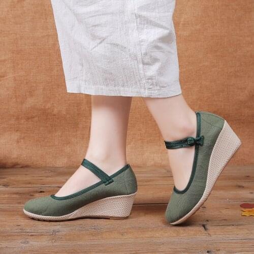 2021 New Beijing Cloth Shoes Female Summer Wedges Mother Shoes Ethnic Platform Shoes Women Size 34-40