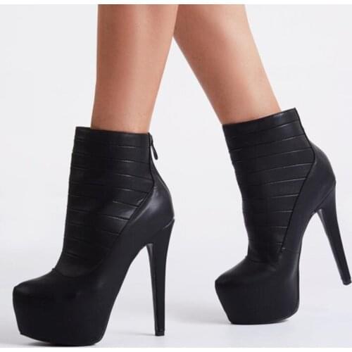 2019 fashion high heels women boots black PU, zipper, 14.5cm stiletto boots ankle boots, SIZE:34-45