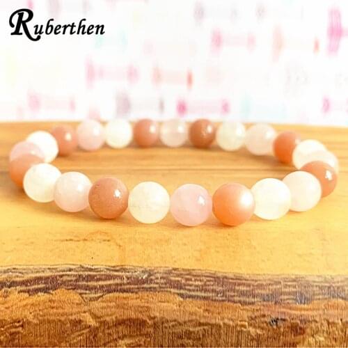Ruberthen Sunstone Moonstone Rose Quart z Wrist Mala Bracelet Women`s Goddess Energy Protection Wrist Mala Bracelet