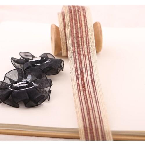 1YARD 2.5CM Satin edge striped organza gift packaging wired edge ribbon