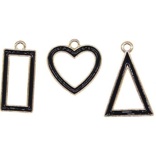 10pcs/lot 10*22mm Black Enamel Geometric Figures Charms Hollow out Pendants For Earrings DIY Jewelry Making Finding XL1046