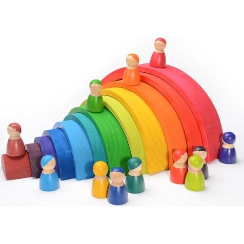 12Pcs Toddler Playset Montessori and Waldorf Inspired Rainbow Wooden Toys Colorful Rainbow Blocks Rainbow Stacker Toy for Infant