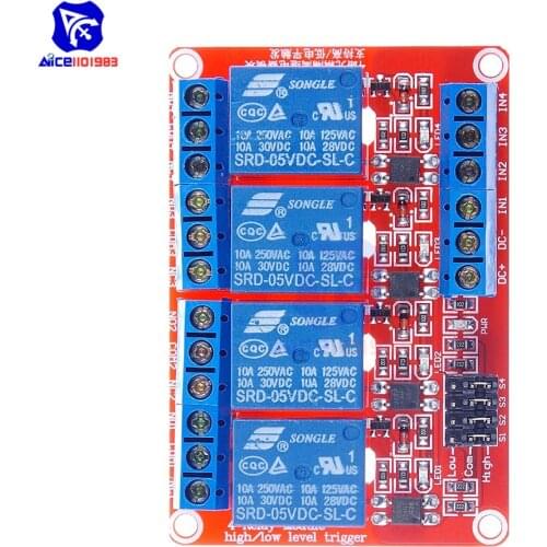 Diymore 5V / 9V / 12V / 24V 4 Channel Relay Module Shield with Optocoupler High & Low Lever Trigger Board for Arduino