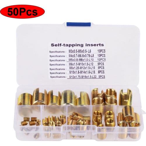 50pcs M3-M12 Self Tapping Thread Repair Tools Set Thread Inserts Kit Zinc 302 Slotted Type