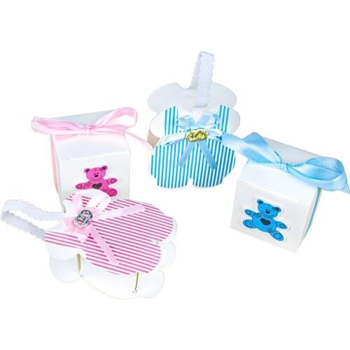6-10pcs Cute Baby Bear Clothes Candy Box Boy Girl Paper Gift Boxes Decors For DIY Baby Shower Kids1st Birthday Supplies Packing