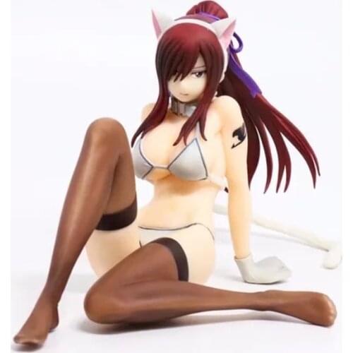 Anime Sexy Girls Figure Fairy Tail Erza Scarlet Swimsuit Sitting Ver. PVC Action Figure Collection Model Adult Toys Doll 15cm