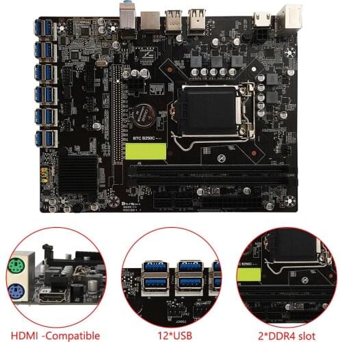 B250C BTC 12P Desktop Computer Mining Machine Motherboard PCI Express Graph Card DDR4 CPU Miner Board Supports LGA1151 Series