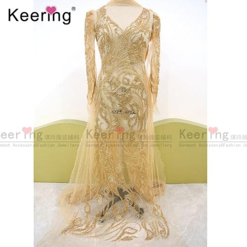 Large gold bridal rhinestone bodice panel Dress Patch For Wedding Dress WDP-260
