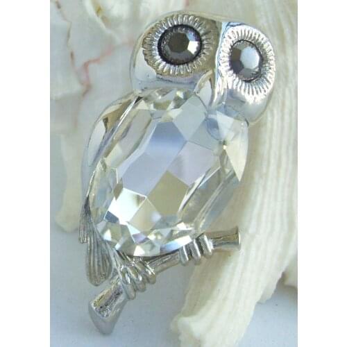 Clear Rhinestone Crystal Owl Brooch Pin EE05972C1