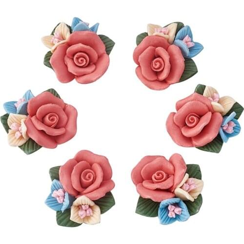 100pcs Handmade Porcelain Cabochons China Clay Beads c Red Pink For DIY Jewelry Accessories Handicrafts Supplies 23*12mm