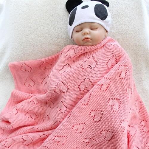 Cotton unique hollowing heart knitted crochet heart summer thin baby wrap Baby knitted Blanket Toddler kids back seat cover