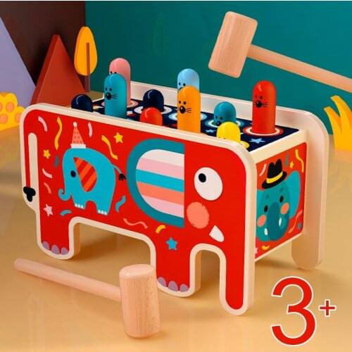 Colorful Wooden Whack-A-Mole Game Early Educational Toys Kids Musical Bus Baby Girl Boy Toys Hand Knocking Hamster Montessori