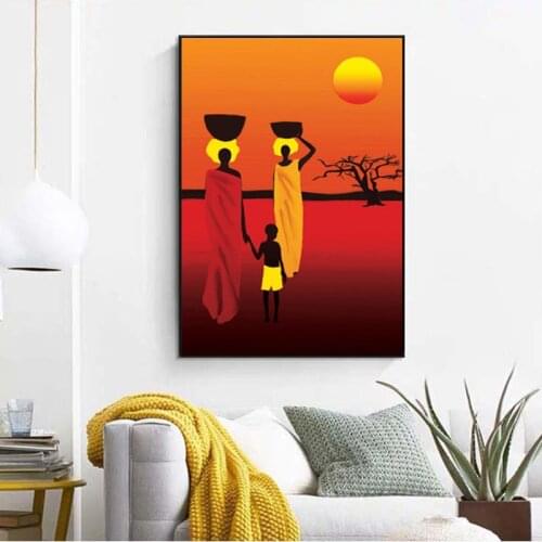African Culture Art Posters and Prints on Canvas Painting Sunset Landscape Wall Art Picture for Living Room Aisle Home Decor