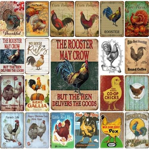 The Olde Red Rooster Vintage Tin Signs Farm Fresh Eggs Thankful Turkeys Animal Yard Sign Farmhouse Bar Decoration Metal Plates