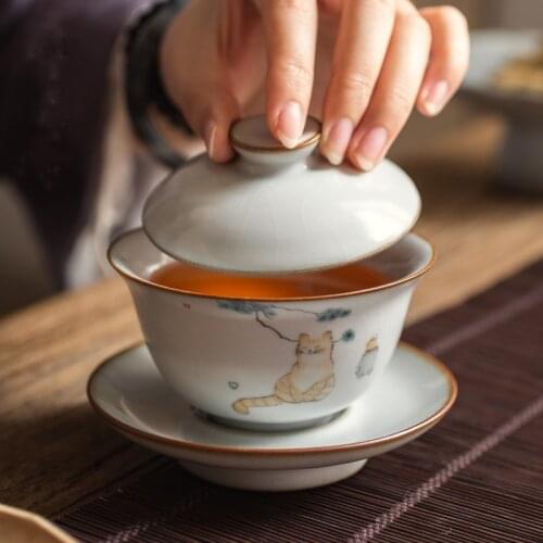High Capacity Creative Cute Cat Ceramics Tea Set Gaiwan Teaware Sets Kung Fu Tea Ceremony Tea Set Supplies Accessories Crafts