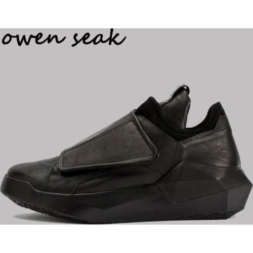 Owen Seak New Men Casual Shoes Genuine Leather Height Increasing Luxury Trainers Sneaker Basic Boots Flats Autumu Black Shoes