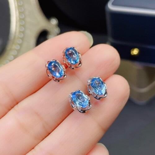 Sales with Free Shipping Clearance Sale Natural Topaz with 925 Silver Earring for Girl 5*7mm