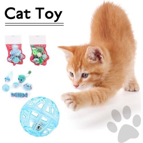 Cute Pet Toys Cat Claw Bag Christmas Series Set Mouse Candy Ball Plush Feather Toy For Kitty Cat Toy Set 6pcs Funny Interactive