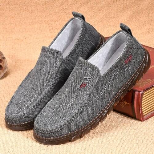 Mens Casual Shoes Slip-on Light Canvas Loafers Walking Shoes Breathable Soft Espadrilles Male Cotton Shoes
