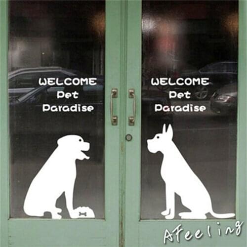 Door welcome stickerPet dog cat store shop salon welcome sign sticker door window decoration wall sticker