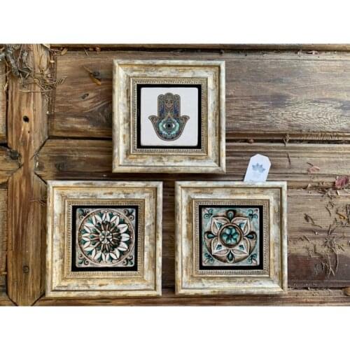 Framed Stone Wall Decor 20X20 Cm Fatima Fatma Master Hand Pattern Traditional Authentic Regional Orginal High Quality Decoration