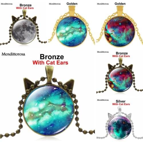 Mendittorosa Nebula Cheap Fashion Jewelry With Black Necklace Glass Cabochon Choker Long Pendant Necklace For Women