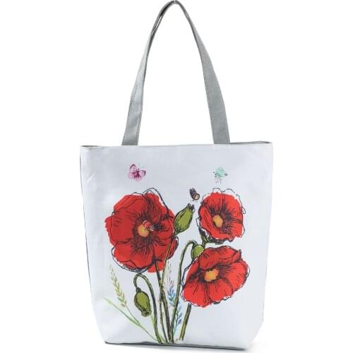 Refreshing Simple Shoulder Bag Simple Fashion Tote Female Red Floral Printed Handbag High Capacity Shopping Bag Eco Travel Bag