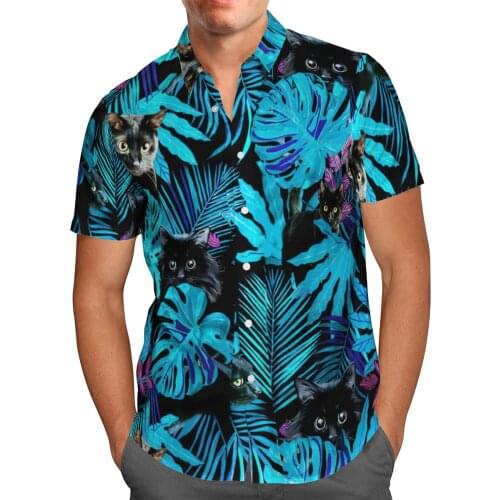 Black Cat Weed 3D Print Beach Hawaiian 2021 Summer Shirt Short Sleeve Shirt Streetwear Oversized 5XL Camisa Social Chemise Homme