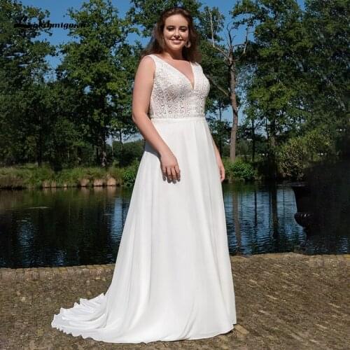 Simple Lace Wedding Dresses Boho Chiffon Beach Wedding Gowns Sleeveless Country Princess Bridal Dress vestido de novia 2021