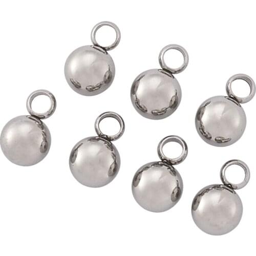 50pcs 5mm 6mm Stainless Steel Ball Charms Round Metal Drops Silver Color Beads with Loop for DIY Necklace Pendant Jewelry