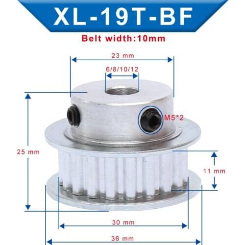 XL 19T Timing Pulley Bore 6/8/10/12 mm Teeth Pitch 5.08 mm Aluminum Pulley Wheel Teeth Width 11 mm For 10 mm XL Timing Belt