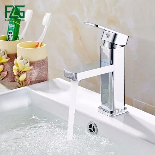 FLG Basin Faucets Single Handle Chrome Brass Tap Deck Mounted Cold and Hot Bathroom Faucet Vanity Water Taps Crane 105-11C