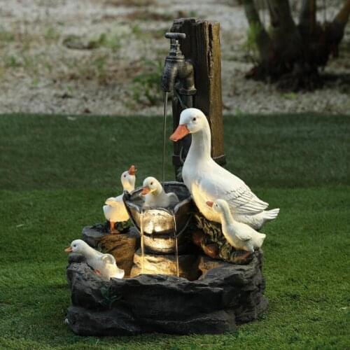 Water Fountain Ducks Family Figurines Cute Pool Pond Fountain Ducks Landscape Statue Resin Garden Statue Miniatures Yard Decor