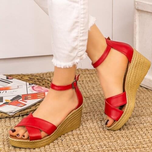 Tonar Ertu Red Skin Wedges Women Sandals Colorful New Season Summery Trend Casual Style