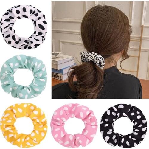 6PCS Women Hair Scrunchies Elastic Fabric Dots Ponytail Holders Hair Ropes Ponytail Holder Hair Ring Headwear Accessories