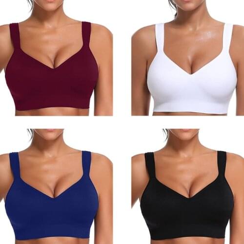 Womens Seamless Wire Free Lift Bra Adjustable Straps Solid Color Underwear Sexy V-Neck Backless Brassiere Push Up Sports Crop