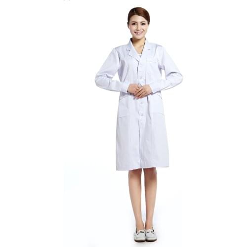 Womens lab coat nurse uniform long sleeve doctor dress hospital uniform white pharmacy uniform