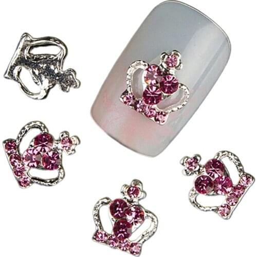 10 Pcs 3D Crown Glitter Rhinestone Nail Art Tip Decorations DIY Manicure Tool Alloy Metal Sticker Nail Art Manicure