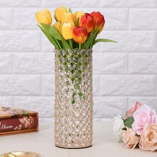 12pcs)Gold Crystal Cylinder Flower Vase for Christmas Wedding Holiday Table Centerpieces qq480