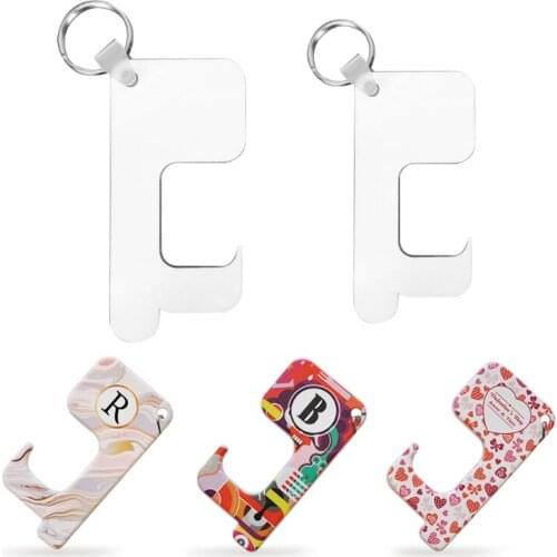 13MC 10Pcs DIY Blank Sublimation Heat Transfer Germ Free Key Chain for Open Door Elevator Zero Touch Hand Free MDF Key Ring