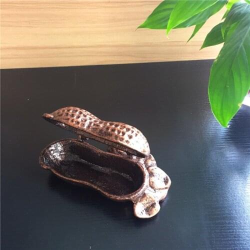 2 Ancient Cast Iron Peanut Ashtray Metal Cigarette Ash Receiver Holder Home Table Desk Decoration Metal Crafts Bronze Vintage