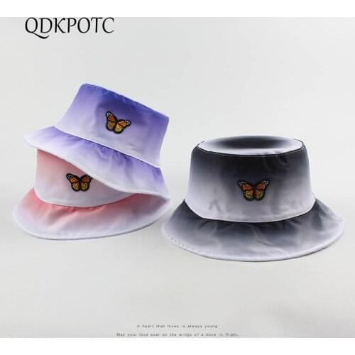 2021 Cap Summer Autumn New Women Gradient Bucket Hats Fashion Butterfly Retro Travel Sun Protection Shading Sun Hats QDKPOTC
