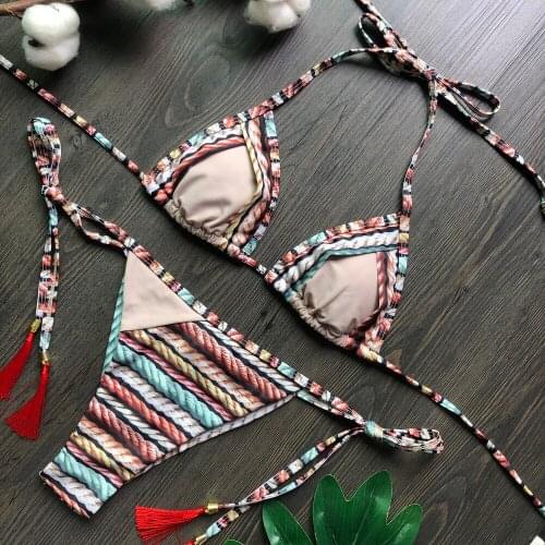 2021 Newest Sexy Bikinis Female Micro Folds Swimwear Women High Cut Bikini Set String Swimming Suit For Women Printed Swimsuit