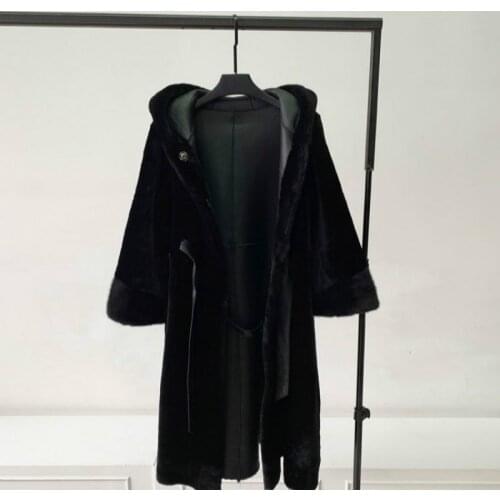 2021 Sheep Shearing and Fur Coat Womens Leather Mid-length Lamb Hair Stitching Mink Hair Slim Coat Trend Big Size