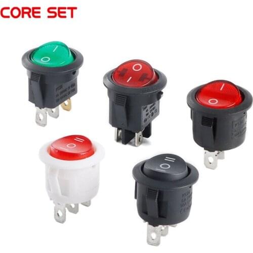 5Pcs KCD1 Rocker Switch Black White Red Green LED 2/3/4 Pin 2/3 Gear ON OFF 10A 6A Full Circle Half Circle Power Switch 20mm